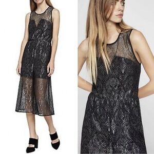 BCBGeneration Metallic Black Lace Whimsigoth Wide Leg Romper Jumpsuit